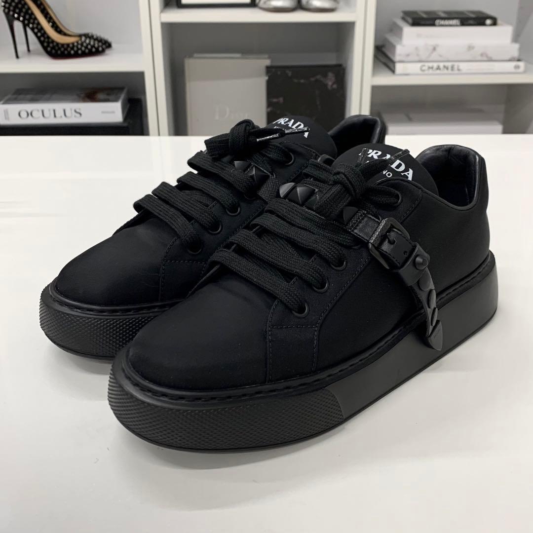 Prada Studded Buckle Logo Studded Belt Sneakers