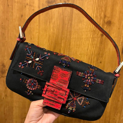 Fendi Baguette Beads Embroidery Shoulder Bag
