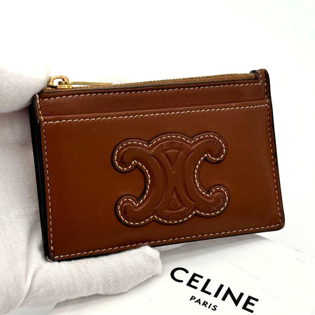 Celine Cuill Taurillon Triomphe Brown Coin Case