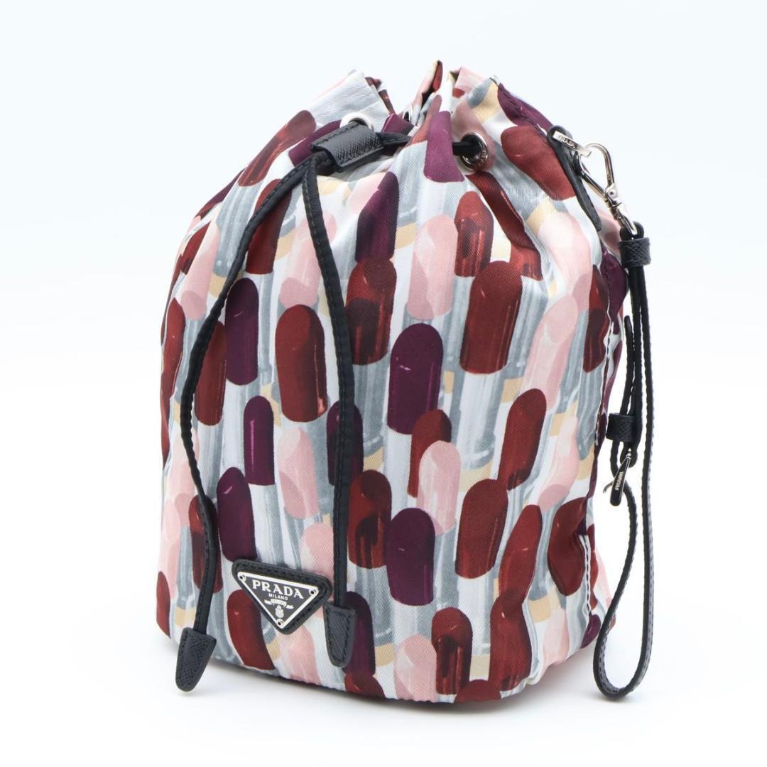Prada Drawstring Pouch Lip All Over Pattern Tessuto