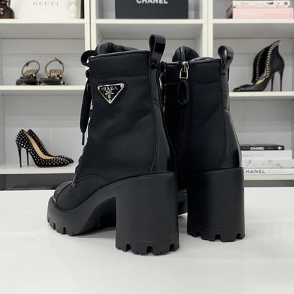 Prada Triangle Logo Nylon Leather Lace Up Short Boots — view 5