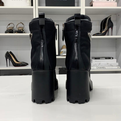 Prada Triangle Logo Nylon Leather Lace Up Short Boots — view 6
