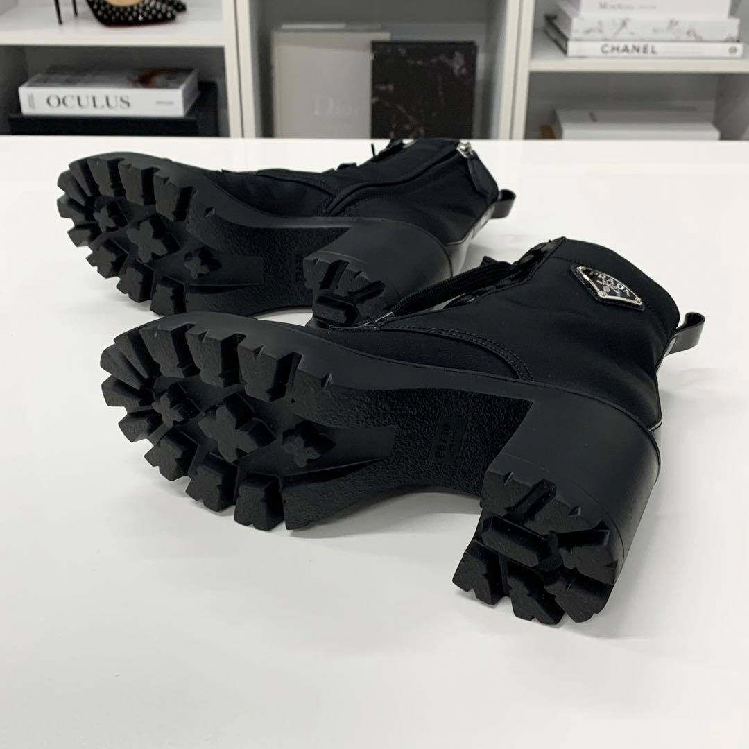 Prada Triangle Logo Nylon Leather Lace Up Short Boots — view 7