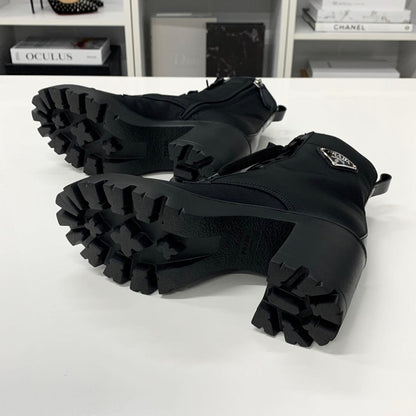 Prada Triangle Logo Nylon Leather Lace Up Short Boots — view 7