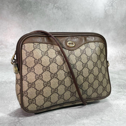 Gucci GG Shoulder Bag Brown Beige Leather Logo