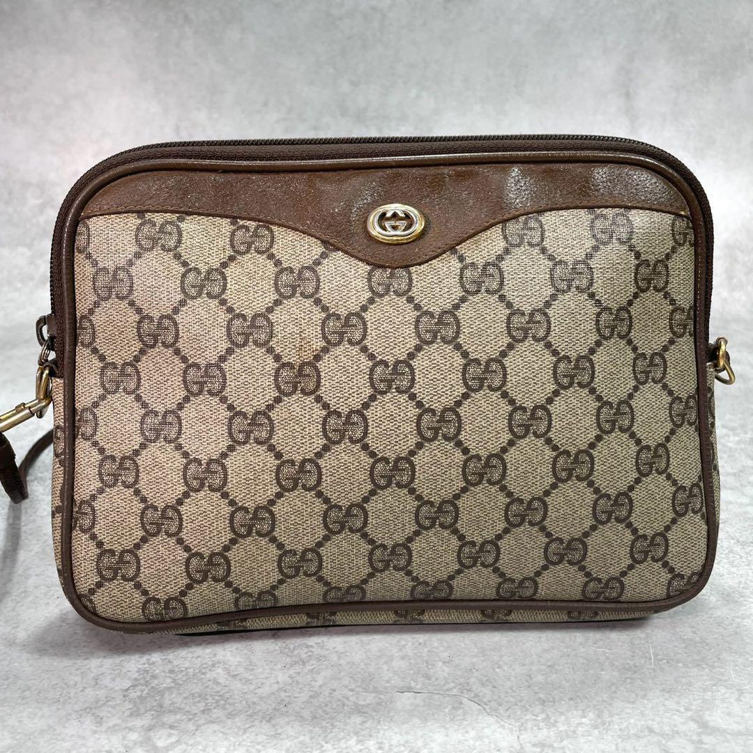 Gucci GG Shoulder Bag Brown Beige Leather Logo — view 2