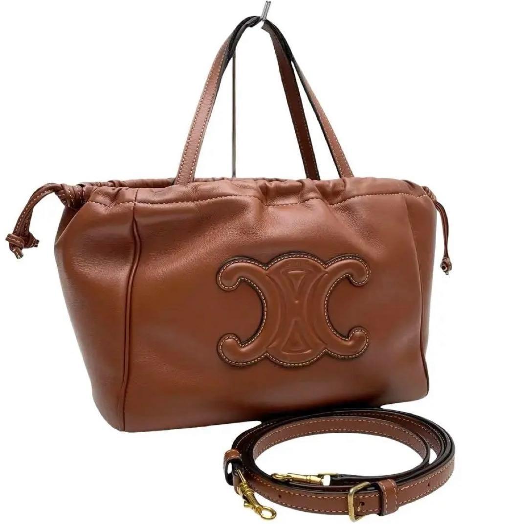 Celine Leather Cuill Drawstring Small Hippopotamus Hand