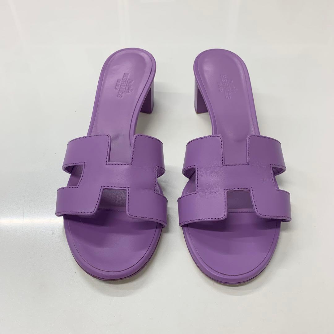 Hermes Oasis Leather Sandals Purple — view 2