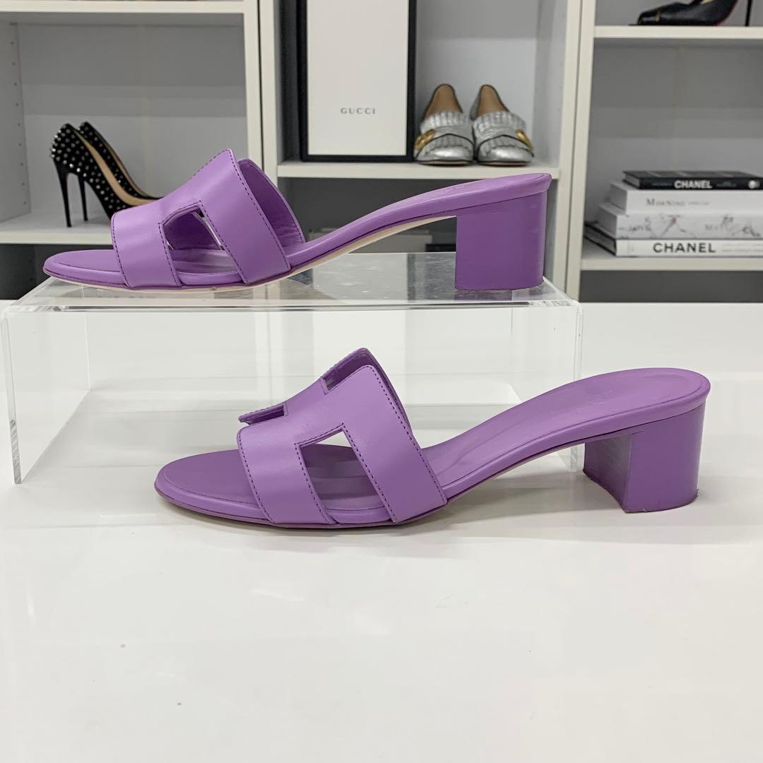 Hermes Oasis Leather Sandals Purple — view 3