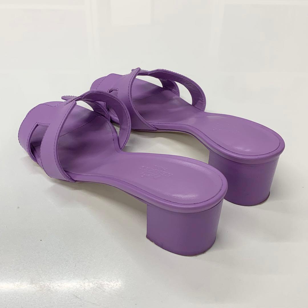 Hermes Oasis Leather Sandals Purple — view 4
