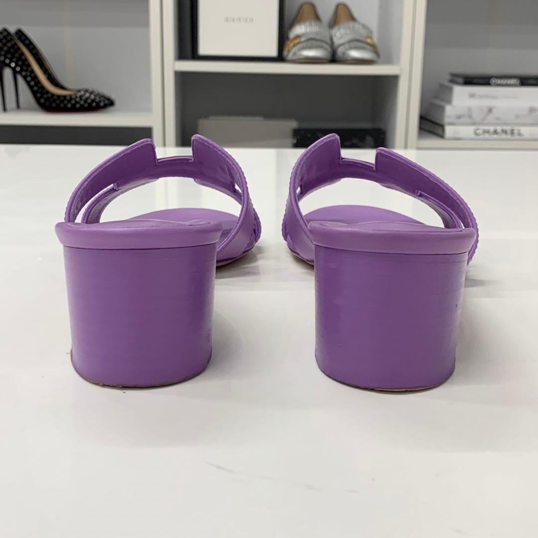 Hermes Oasis Leather Sandals Purple — view 5