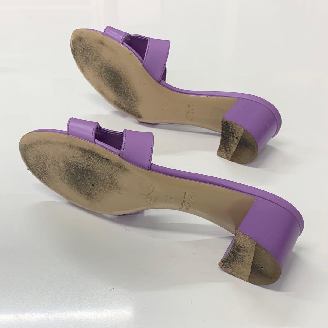 Hermes Oasis Leather Sandals Purple — view 6