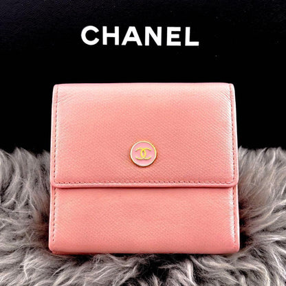 Chanel Wallet Coco Buttons Snap Trifold Pink