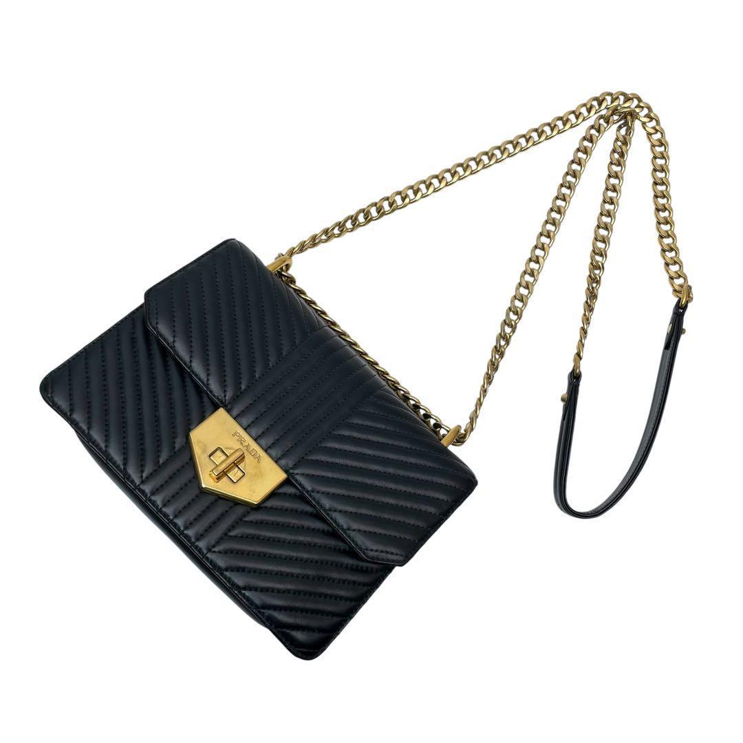 Prada Leather Chain Shoulder Bag Black — view 3