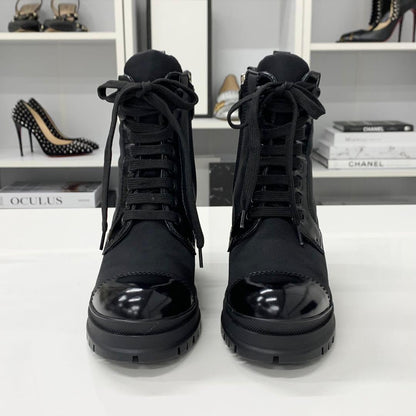 Prada Re-Nylon Leather Triangle Logo Boots Black — view 4