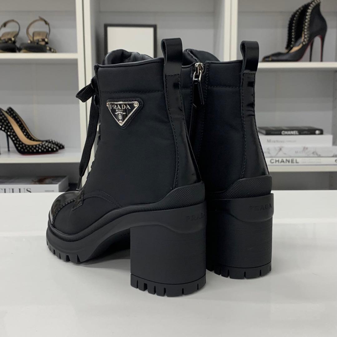 Prada Re-Nylon Leather Triangle Logo Boots Black — view 5