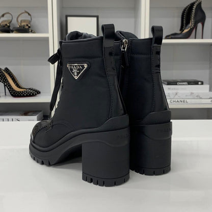 Prada Re-Nylon Leather Triangle Logo Boots Black — view 5