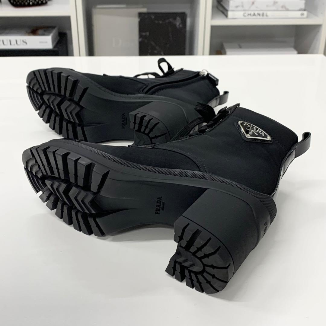 Prada Re-Nylon Leather Triangle Logo Boots Black — view 7