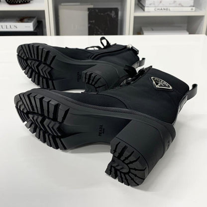 Prada Re-Nylon Leather Triangle Logo Boots Black — view 7