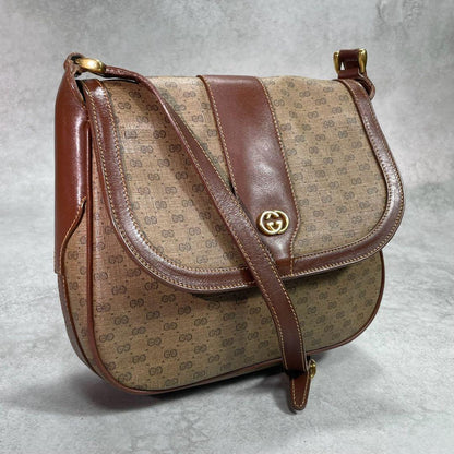 Gucci GG Shoulder Bag Brown Beige Logo Leather