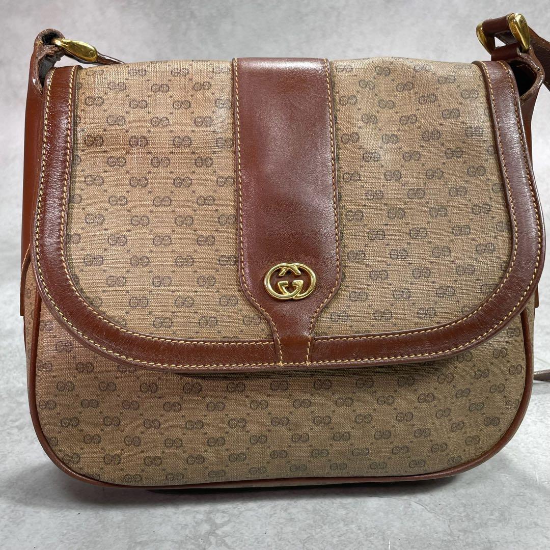 Gucci GG Shoulder Bag Brown Beige Logo Leather — view 2