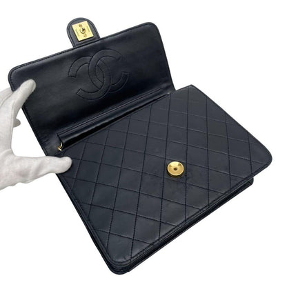 Chanel Quilted Lambskin Chain Shoulder Bag CC Logo Black — view 8