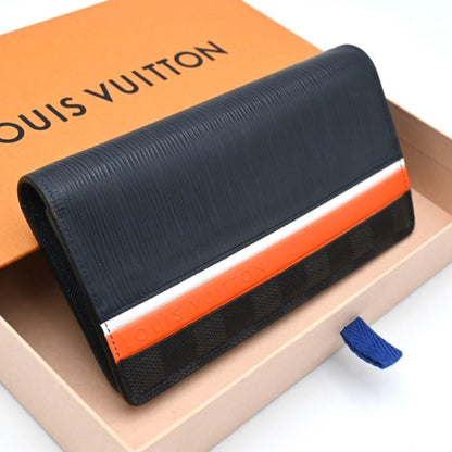 Louis Vuitton Epi Damier Portefeuille Brazza Wallet Navy