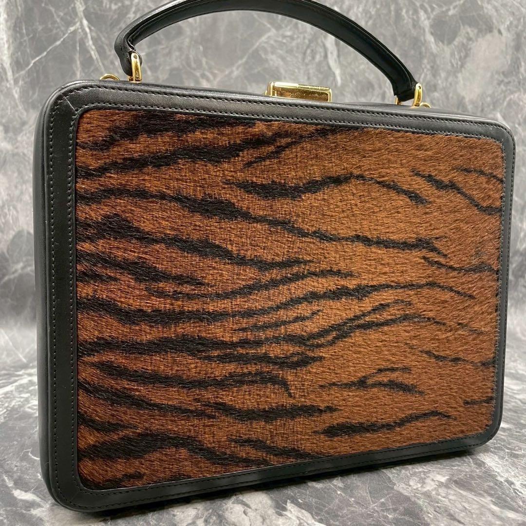 Gucci Handbag Calf Hair Brown Black Leather