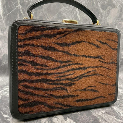 Gucci Handbag Calf Hair Brown Black Leather