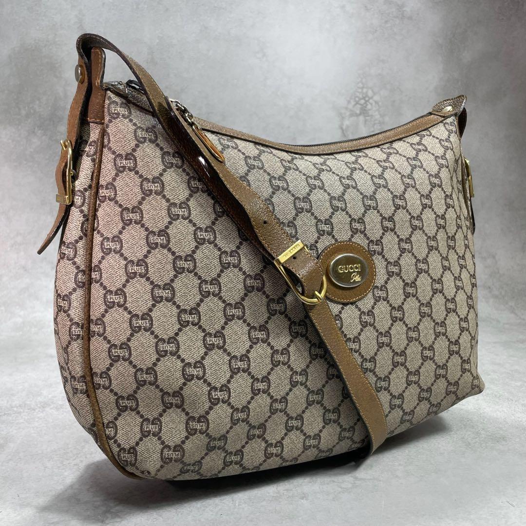 Gucci GG Shoulder Bag Brown Beige Leather Logo