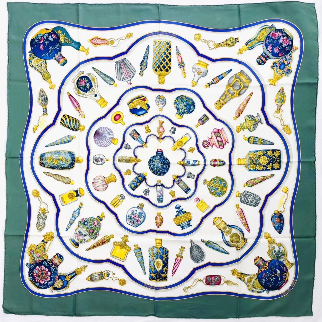 Hermes Carré 90 Perfume Bottle Green Scarf No Tags