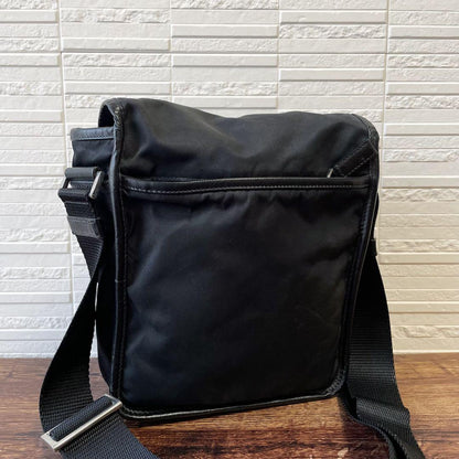 Prada Nylon Leather Triangle Plate Logo Shoulder Bag Black — view 2
