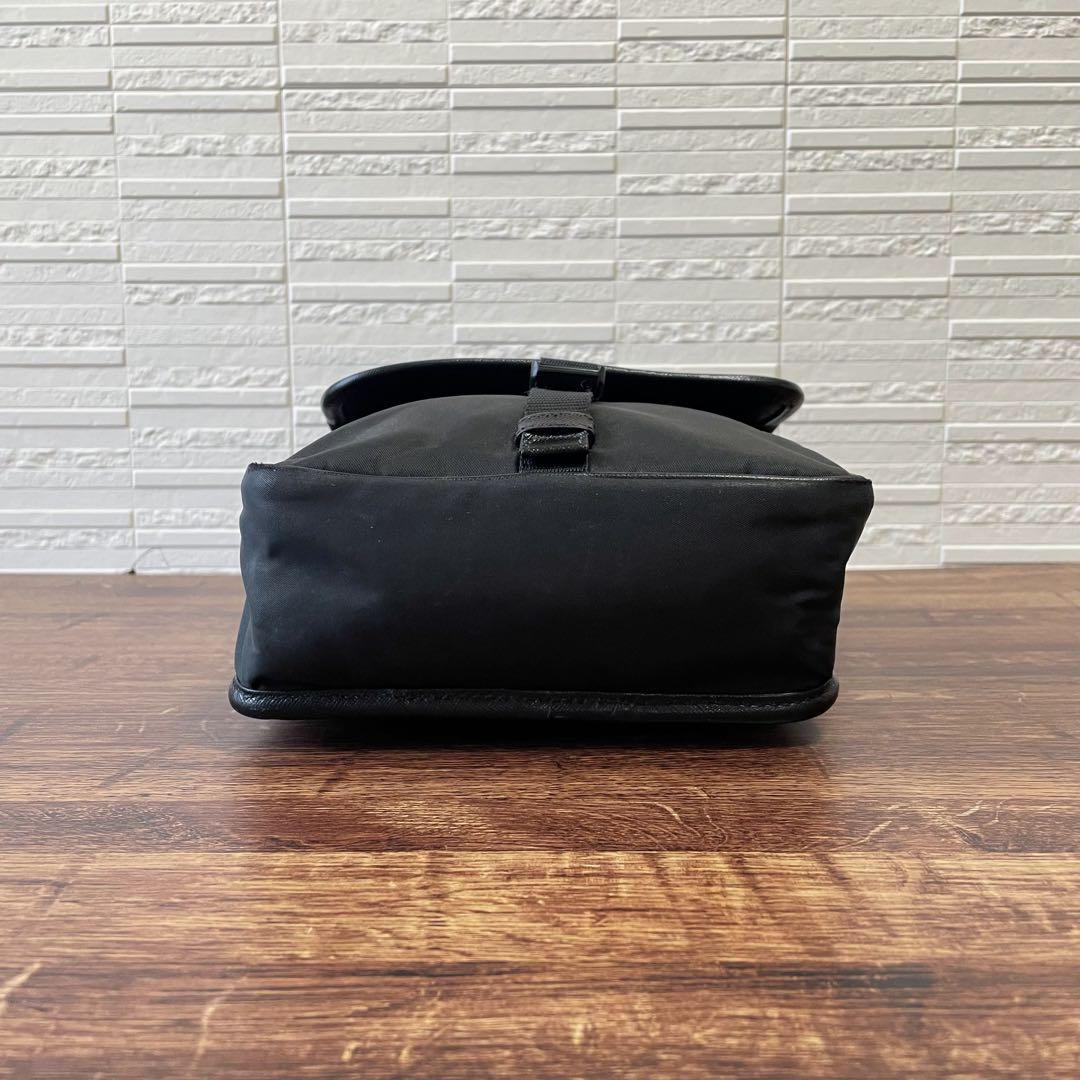 Prada Nylon Leather Triangle Plate Logo Shoulder Bag Black — view 5