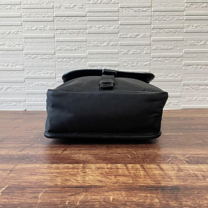 Prada Nylon Leather Triangle Plate Logo Shoulder Bag Black — view 5