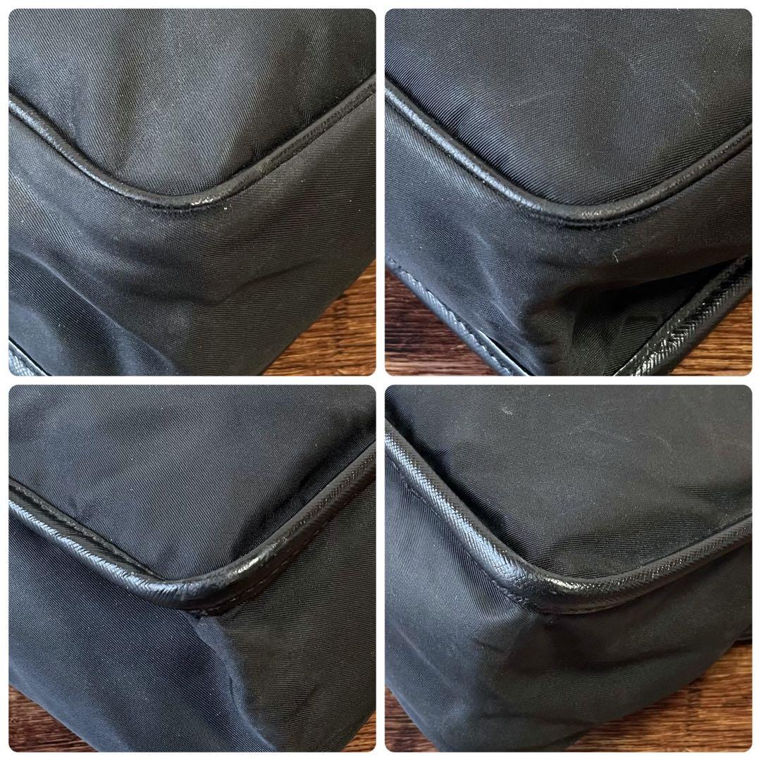 Prada Nylon Leather Triangle Plate Logo Shoulder Bag Black — view 6