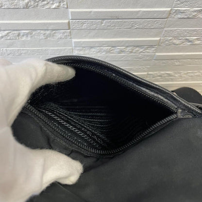 Prada Nylon Leather Triangle Plate Logo Shoulder Bag Black — view 8