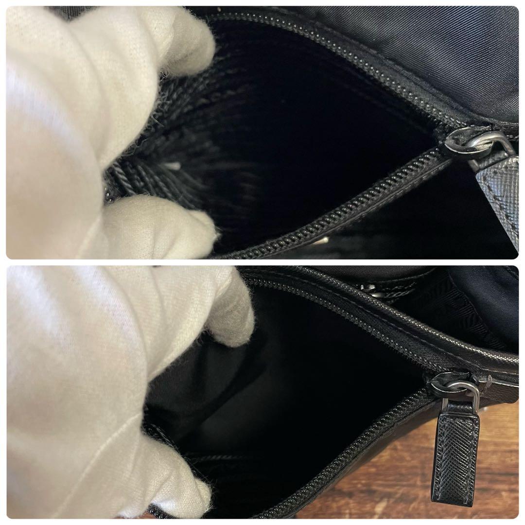 Prada Nylon Leather Triangle Plate Logo Shoulder Bag Black — view 9