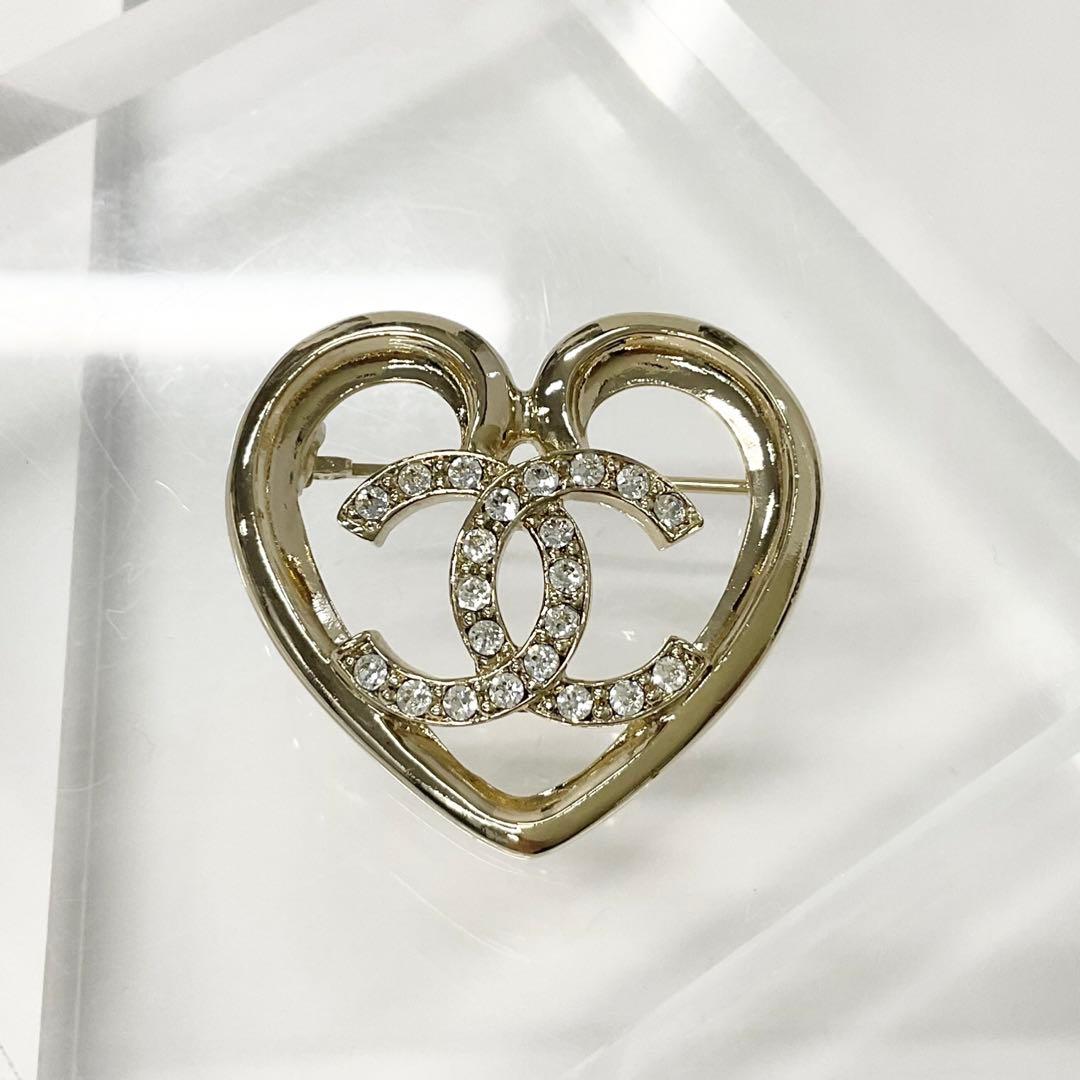 Chanel Brooch Heart Coco Mark Rhinestone