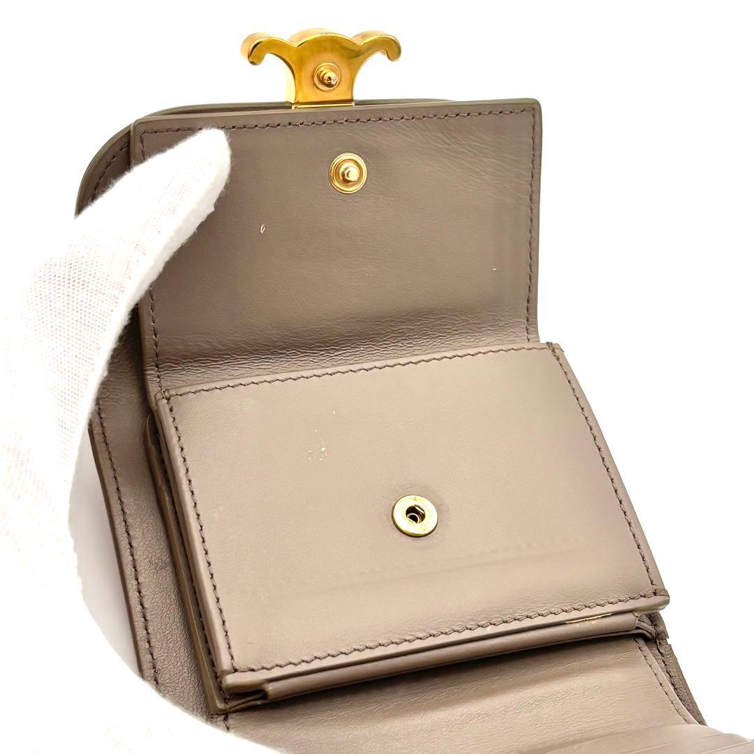 Celine Small Flap Wallet Triomphe Trifold Gray Leather — view 7