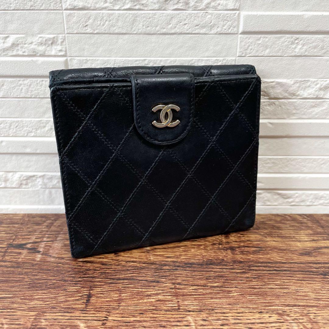 Chanel Lambskin Bicolor Quilted CC Logo Bifold Wallet Black