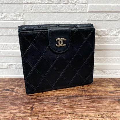 Chanel Lambskin Bicolor Quilted CC Logo Bifold Wallet Black