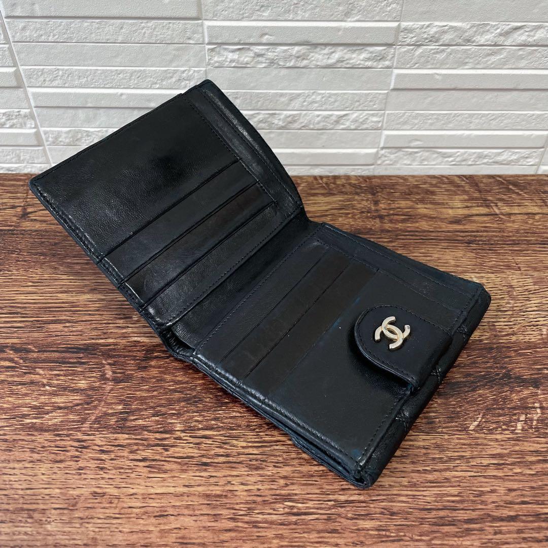 Chanel Lambskin Bicolor Quilted CC Logo Bifold Wallet Black