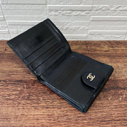Chanel Lambskin Bicolor Quilted CC Logo Bifold Wallet Black