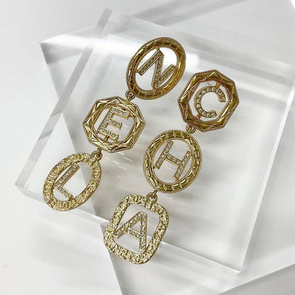 Chanel Earrings CC Logo Line Stone Gold