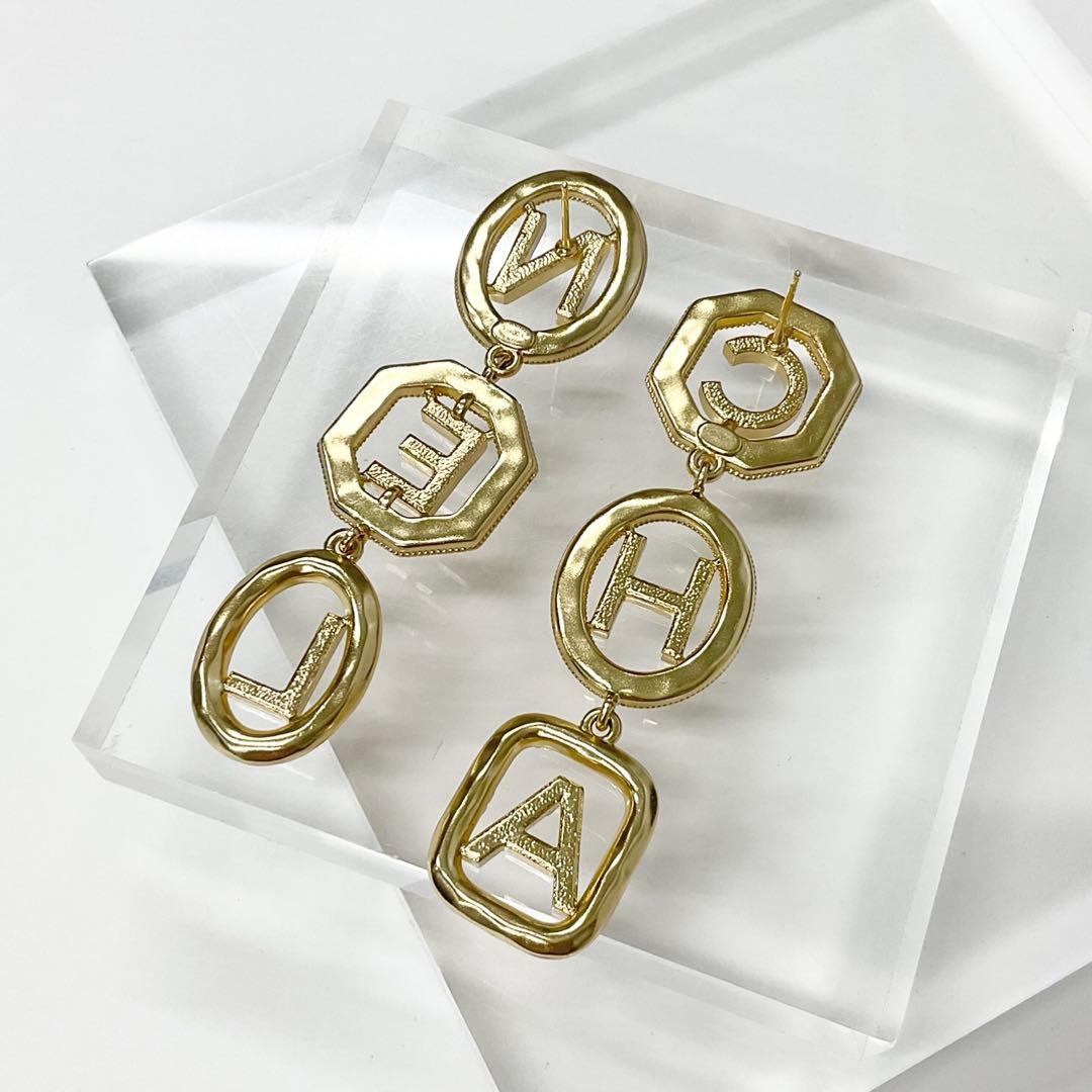 Chanel Earrings CC Logo Line Stone Gold
