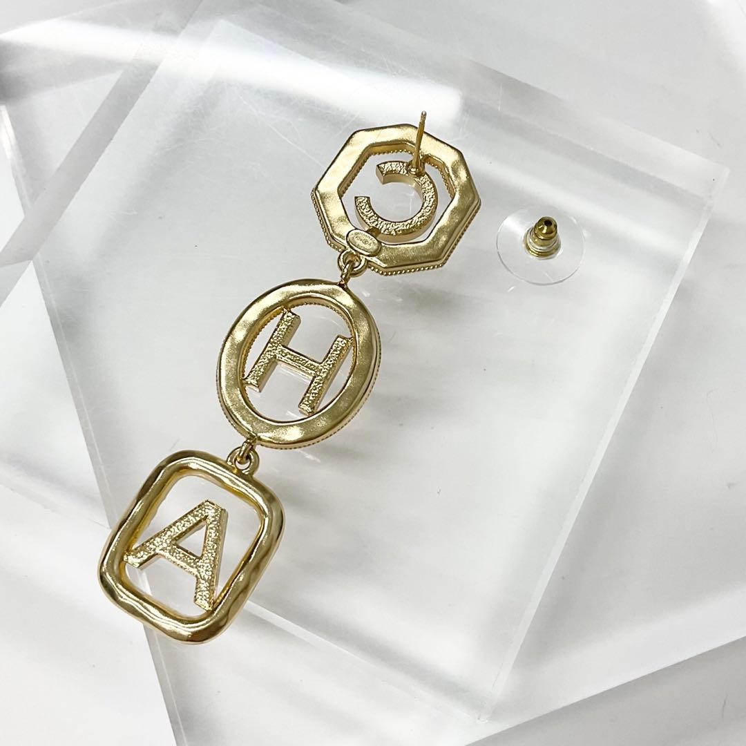 Chanel Earrings CC Logo Line Stone Gold