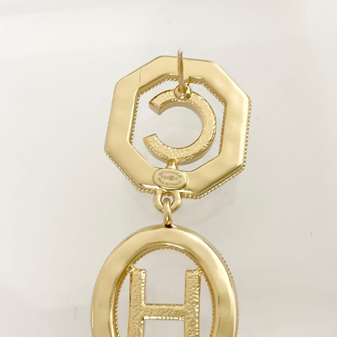 Chanel Earrings CC Logo Line Stone Gold