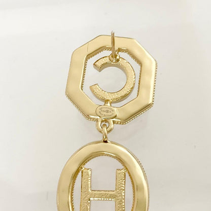 Chanel Earrings CC Logo Line Stone Gold