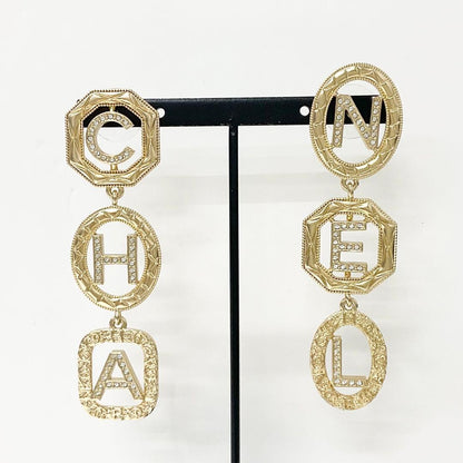 Chanel Earrings CC Logo Line Stone Gold