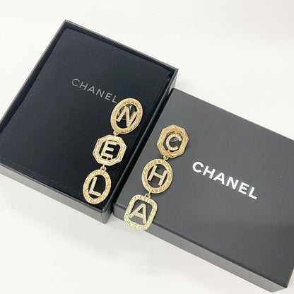 Chanel Earrings CC Logo Line Stone Gold